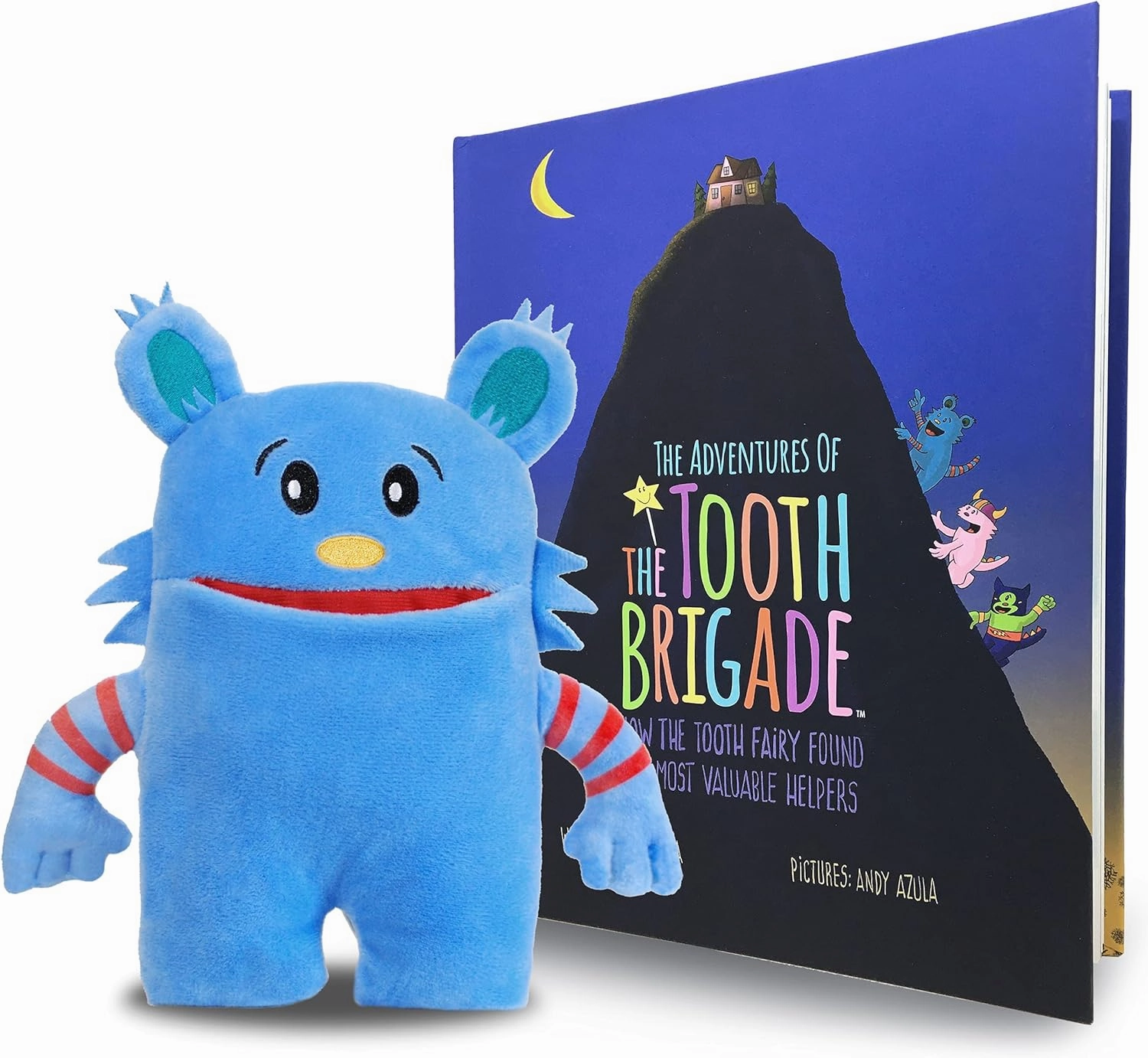 Blue Monster Tooth Fairy Pillow and Book Set | 8" Plush with Pocket for Lost Teeth & Hardcover Storybook w/Tracker, Q&A for Boys Girls Children of All Ages