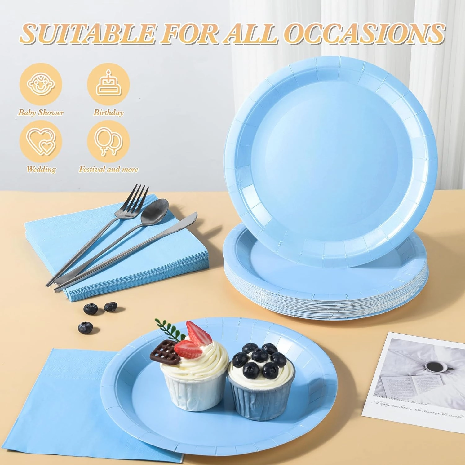 Blue Paper Plates Light Blue Plates Baby Blue Plates and Napkins Party Supplies Blue Party Plates Disposable Dinnerware for Blue Baby Boy Shower Birthday Wedding Party Decor,Serves 50 Guests