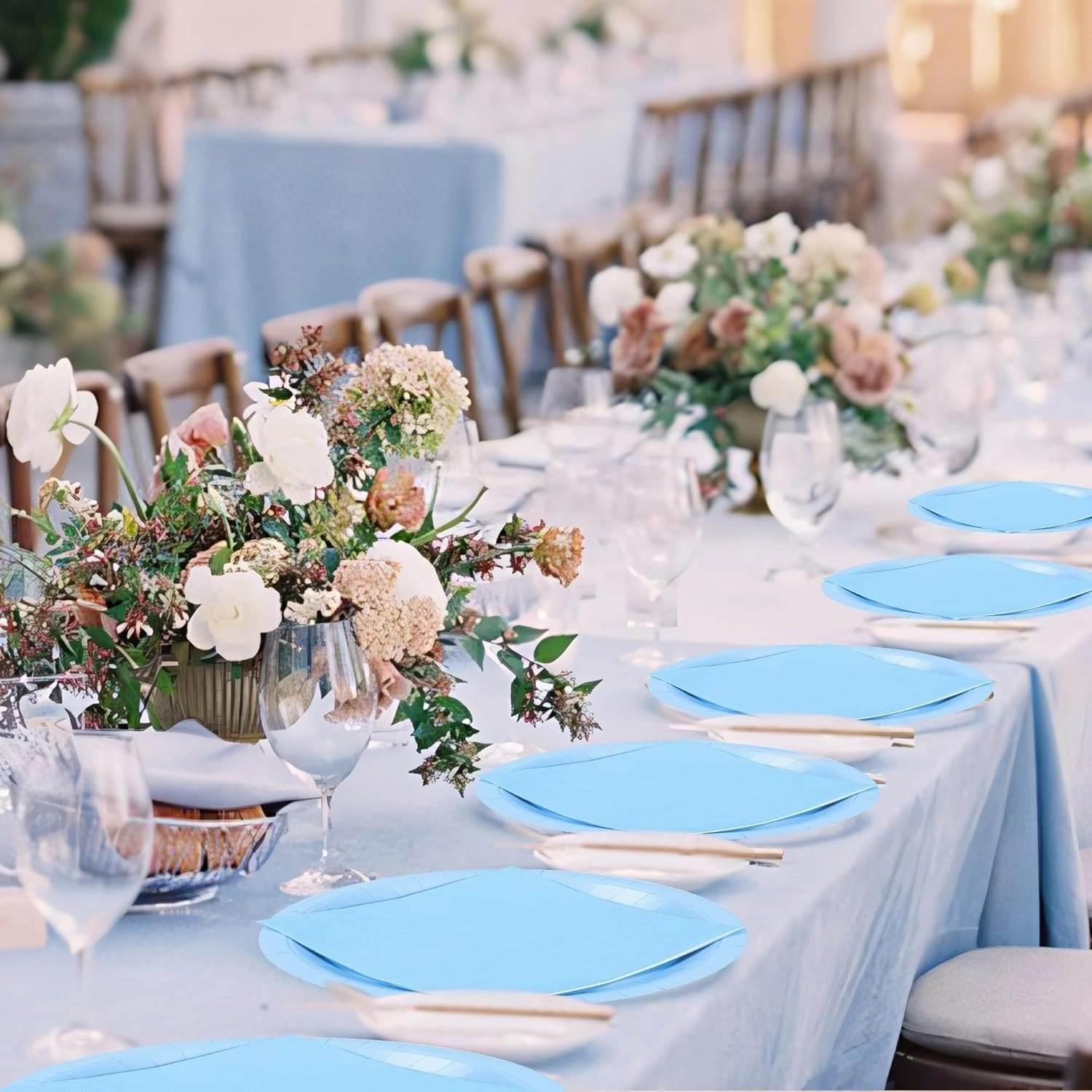 Blue Paper Plates Light Blue Plates Baby Blue Plates and Napkins Party Supplies Blue Party Plates Disposable Dinnerware for Blue Baby Boy Shower Birthday Wedding Party Decor,Serves 50 Guests