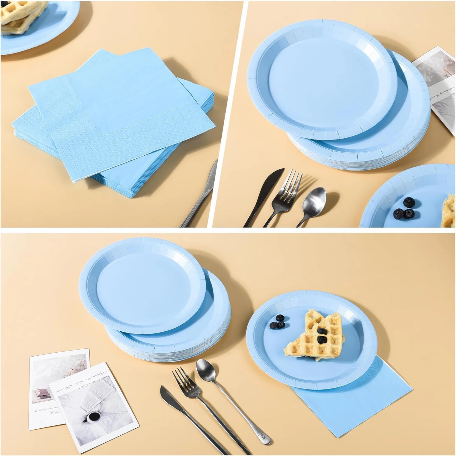 Blue Paper Plates Light Blue Plates Baby Blue Plates and Napkins Party Supplies Blue Party Plates Disposable Dinnerware for Blue Baby Boy Shower Birthday Wedding Party Decor,Serves 50 Guests