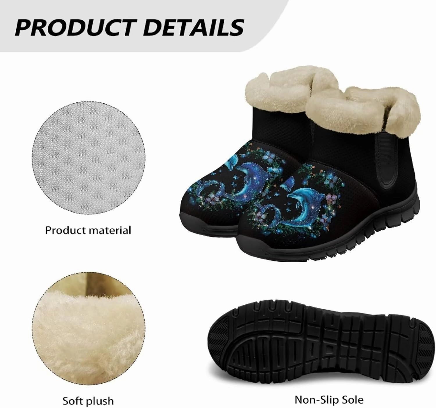 Blue Snow Boots for Women Fuzzy Ankle Booties Hiking Boots Non Slip Warm Casual Walking Boots