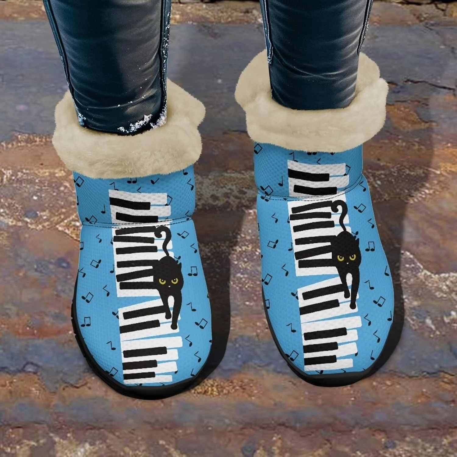 Blue Snow Boots for Women Fuzzy Ankle Booties Hiking Boots Non Slip Warm Casual Walking Boots