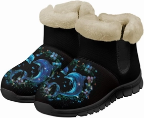 Blue Snow Boots for Women Fuzzy Ankle Booties Hiking Boots Non Slip Warm Casual Walking Boots