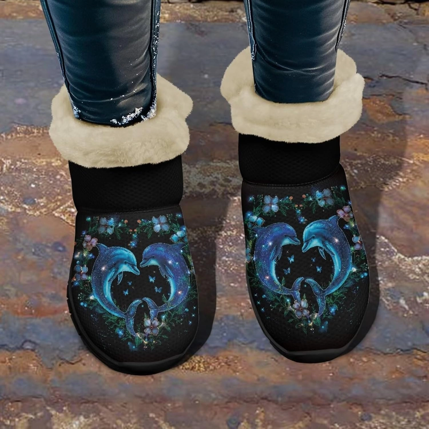 Blue Snow Boots for Women Fuzzy Ankle Booties Hiking Boots Non Slip Warm Casual Walking Boots