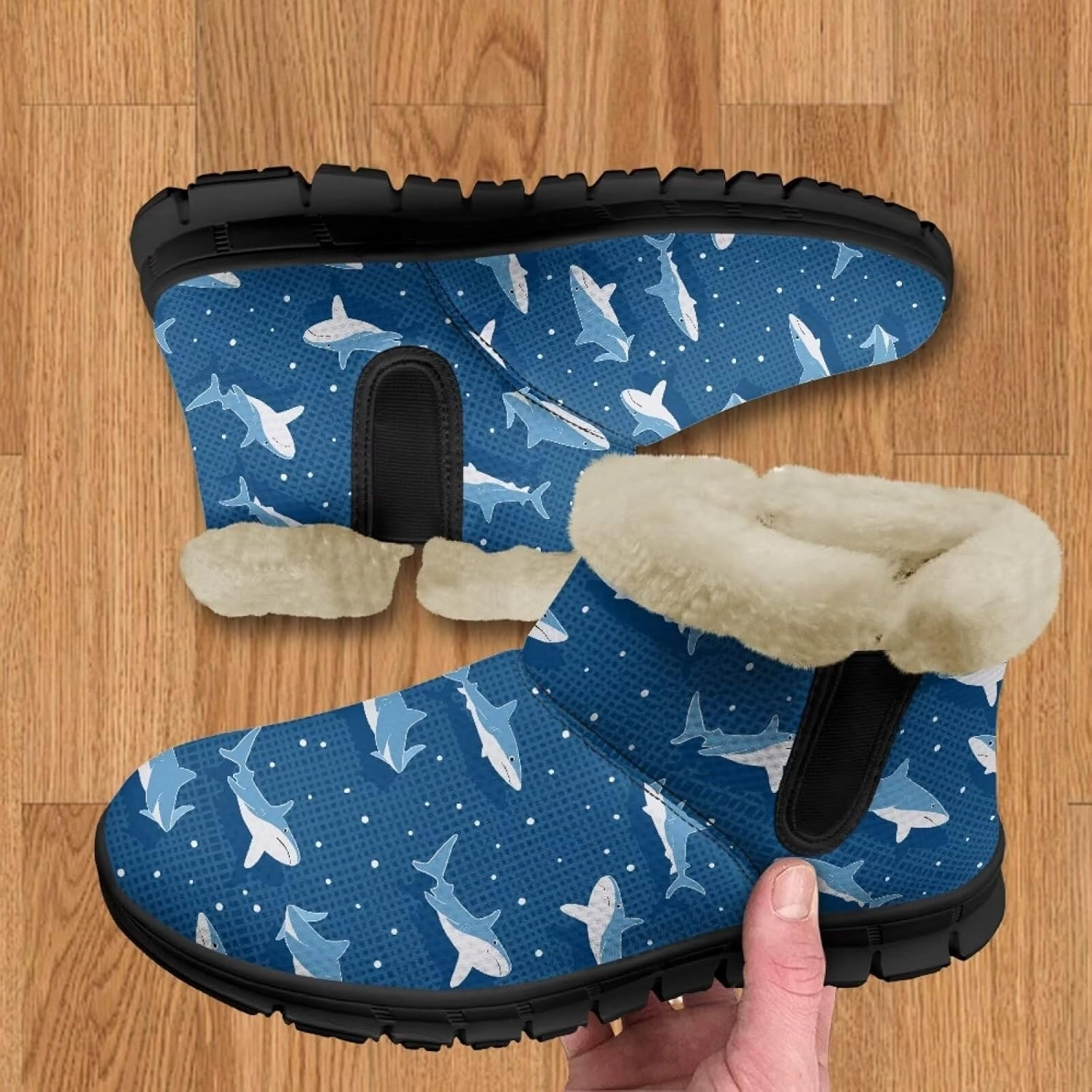 Blue Snow Boots for Women Fuzzy Ankle Booties Hiking Boots Non Slip Warm Casual Walking Boots