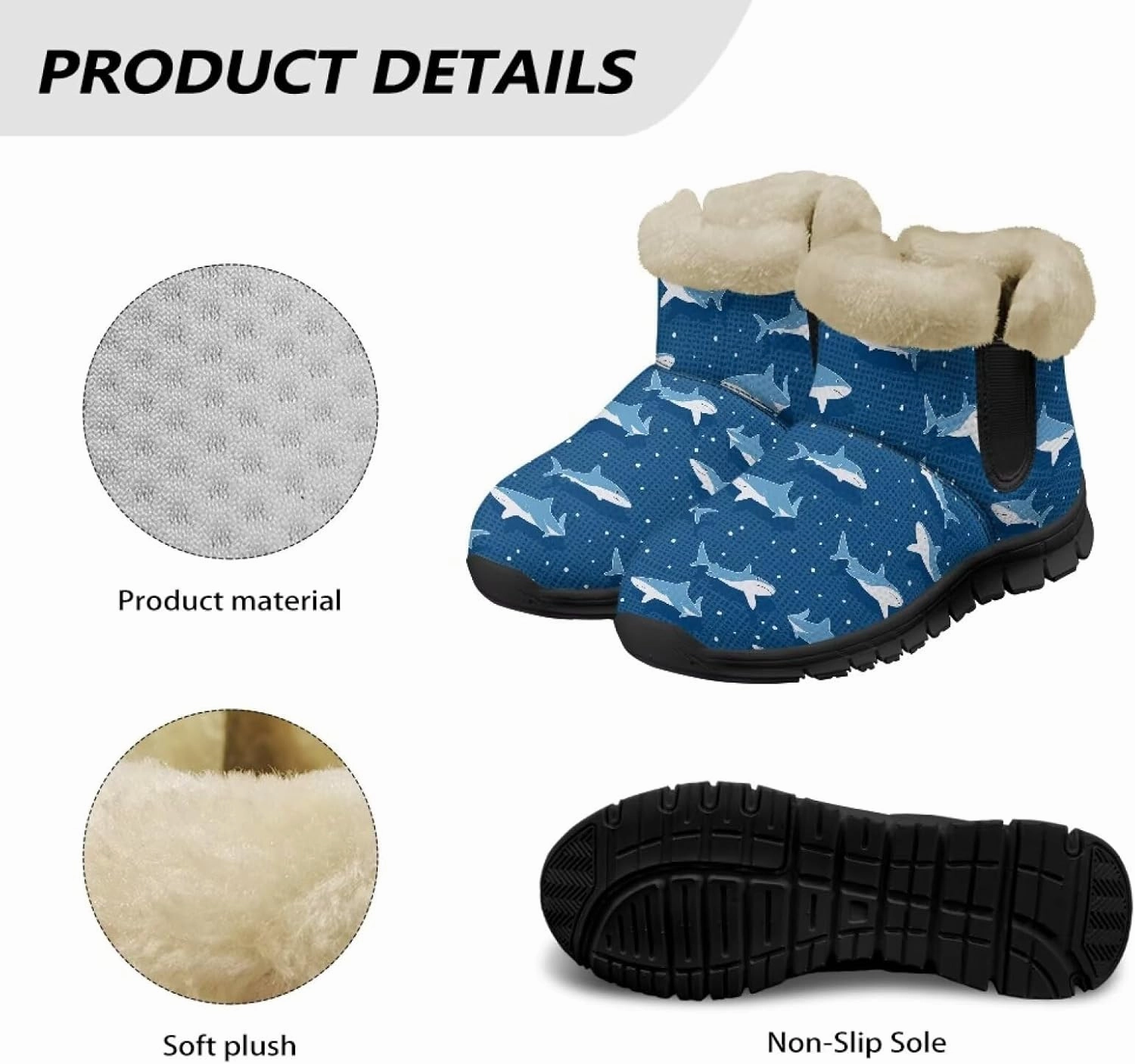 Blue Snow Boots for Women Fuzzy Ankle Booties Hiking Boots Non Slip Warm Casual Walking Boots