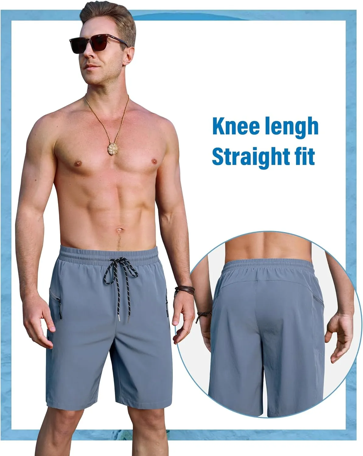 Board Shorts Mens Quick Dry Swim Trunks 9 Inch Men's Zipper Pockets Long Bathing Suit for Men Swimwear Surf No Liner
