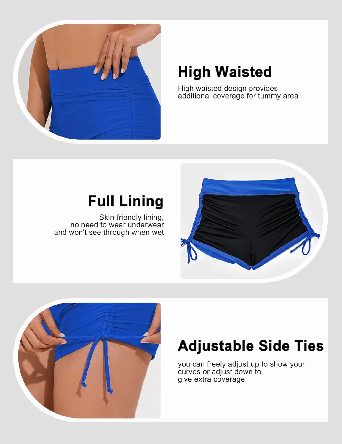 Bonneuitbebe Women's Swim Shorts High Waist Swimsuit Bottoms Adjustable Side Tie Bathing Suit Boyshorts Bikini Board Shorts