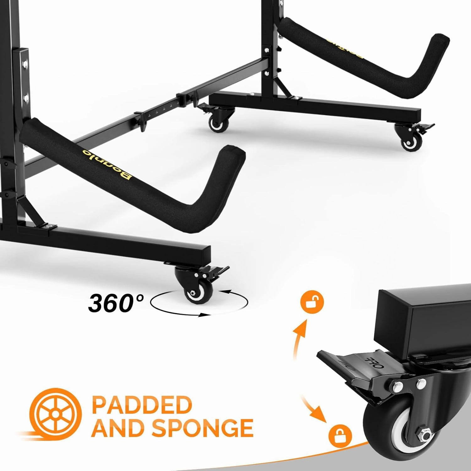 Bonnlo Kayak Stand Freestanding Storage Rack for Kayak Canoe Boat Paddle Board SUP Surfboard for Indoor Outdoor Garage, Shed, Dock with Lockable Wheels Wide Adjustable