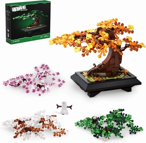 Bonsai Tree Building Set, 4 in 1 Four Seasons Bonsai Tree Building Toy, Plant Collection Home Decoration Building Blocks DIY Adult Creative Gifts for Girls and Boys