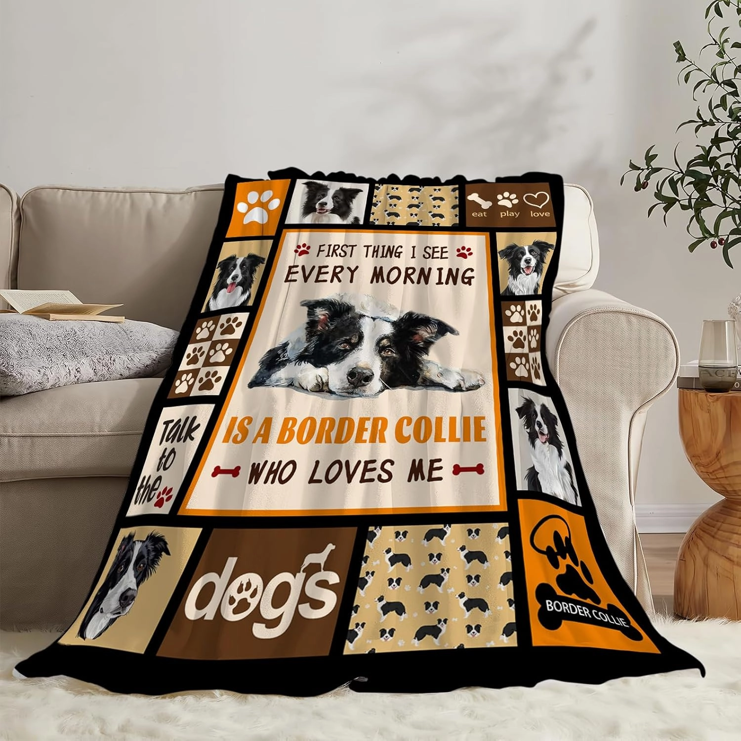 Border Collie Dog Print Blanket Best Dog Pet Animal Throw Blankets for Couch Sofa Stuff Decor Gifts Lightweight Soft Cozy Fleece Plush Warm Flannel Bedding for Lover Man Woman Teen Adults 40"x50"