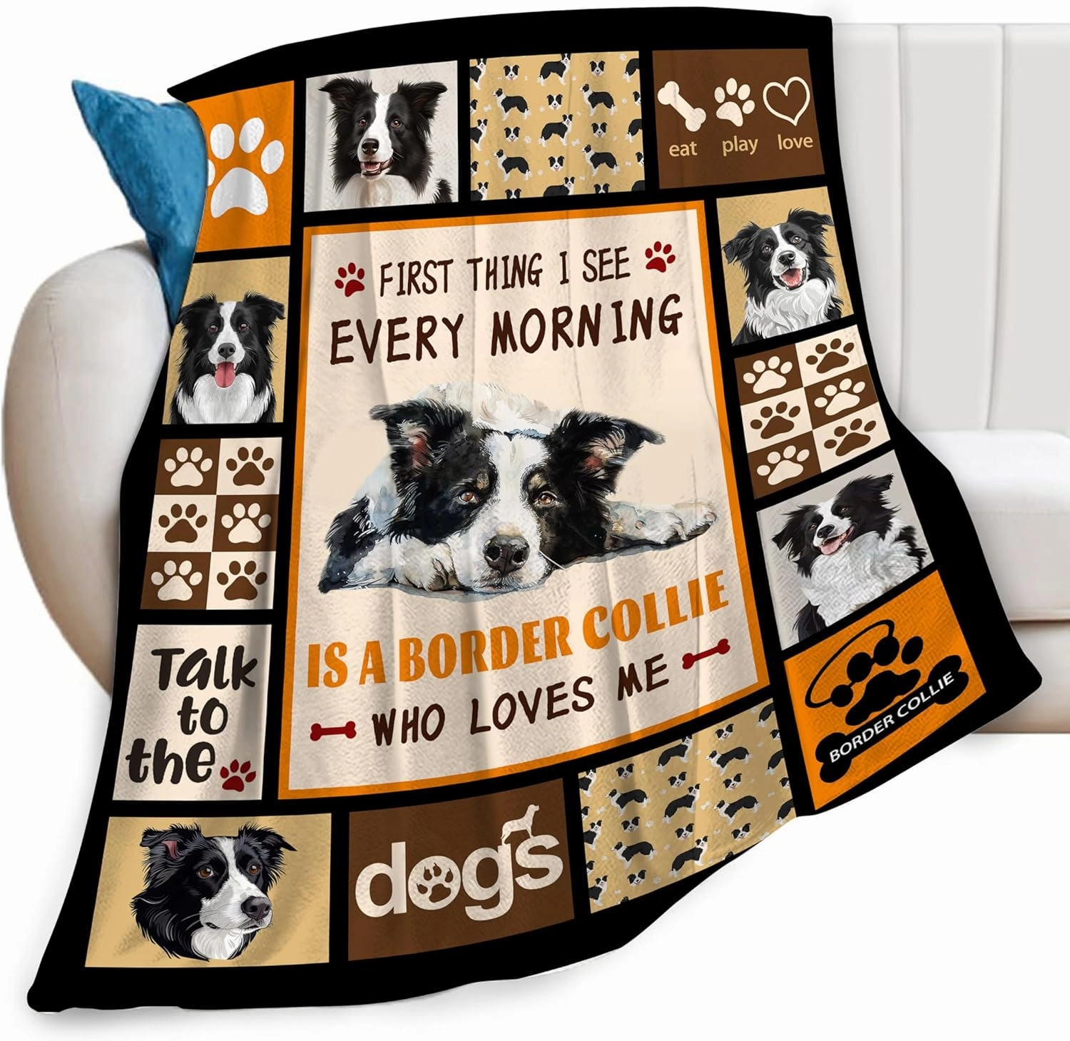 Border Collie Dog Print Blanket Best Dog Pet Animal Throw Blankets for Couch Sofa Stuff Decor Gifts Lightweight Soft Cozy Fleece Plush Warm Flannel Bedding for Lover Man Woman Teen Adults 40"x50"