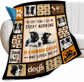 Border Collie Dog Print Blanket Best Dog Pet Animal Throw Blankets for Couch Sofa Stuff Decor Gifts Lightweight Soft Cozy Fleece Plush Warm Flannel Bedding for Lover Man Woman Teen Adults 40"x50"
