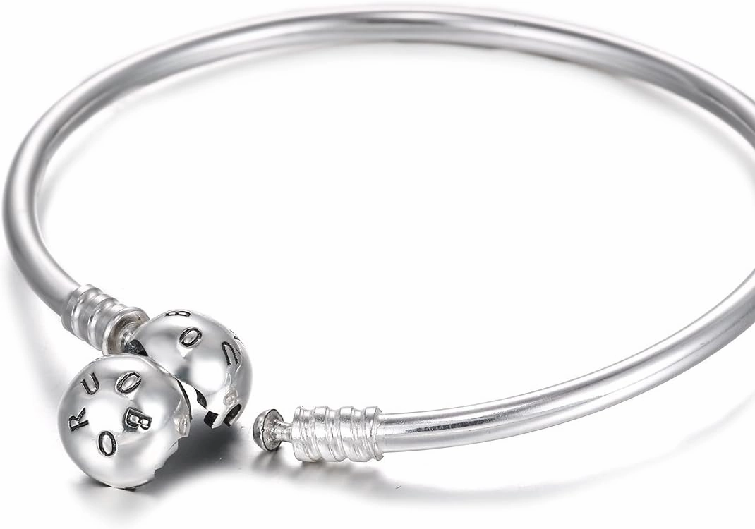BORUO Sterling Silver Chain Bracelet Bangle Bracelet Style Snap Clasp Holiday Gifts Fits Troll Chamilia Carlo Biagi Zable Charms