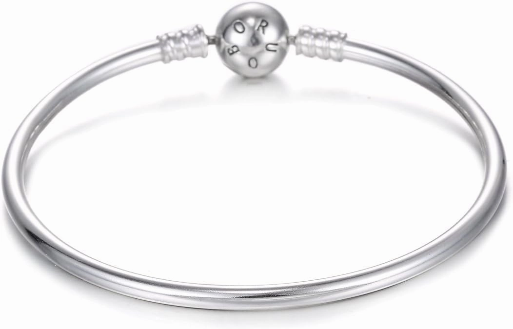 BORUO Sterling Silver Chain Bracelet Bangle Bracelet Style Snap Clasp Holiday Gifts Fits Troll Chamilia Carlo Biagi Zable Charms