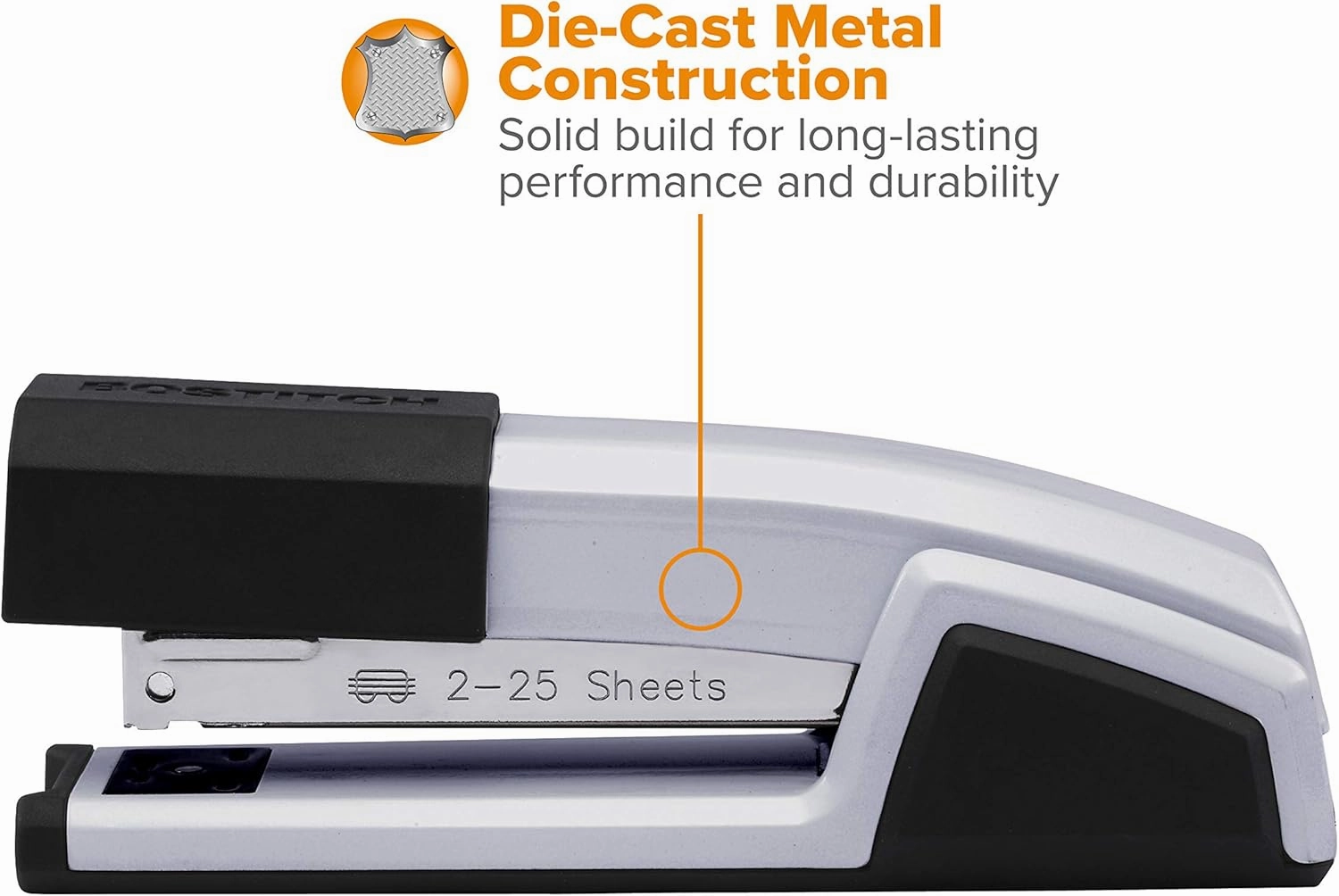 Bostitch Office Epic All Metal 3 in 1 Stapler, 25 Sheet Capacity, with Integrated Remover & Staple Storage, Silver (B777R-SLV)