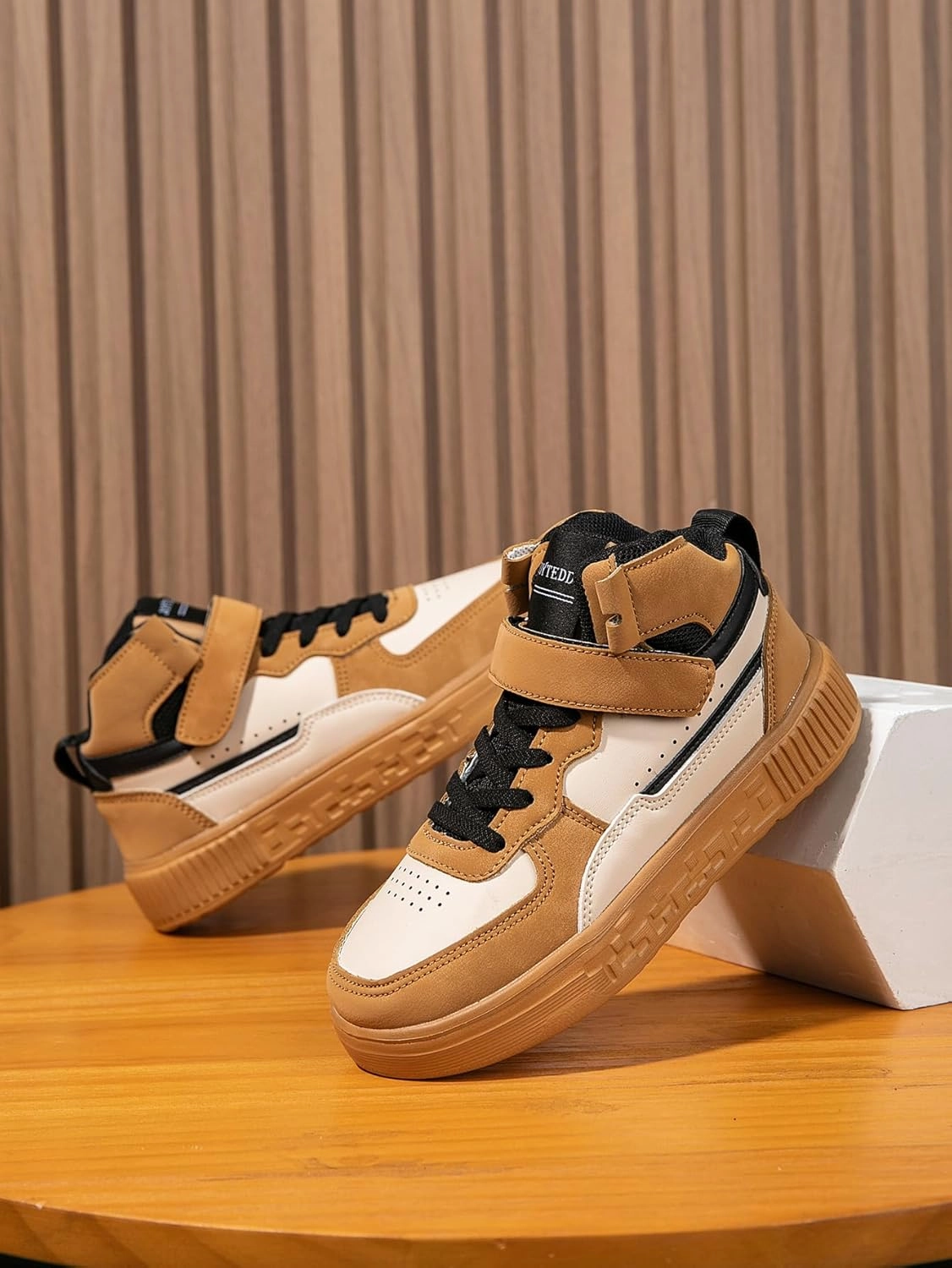 Boy Girl Board Shoes Non-Slip Outdoor Adjustable Strap Closure High Top Sneakers for Little Kids/Big Kids Age 6-12 Years