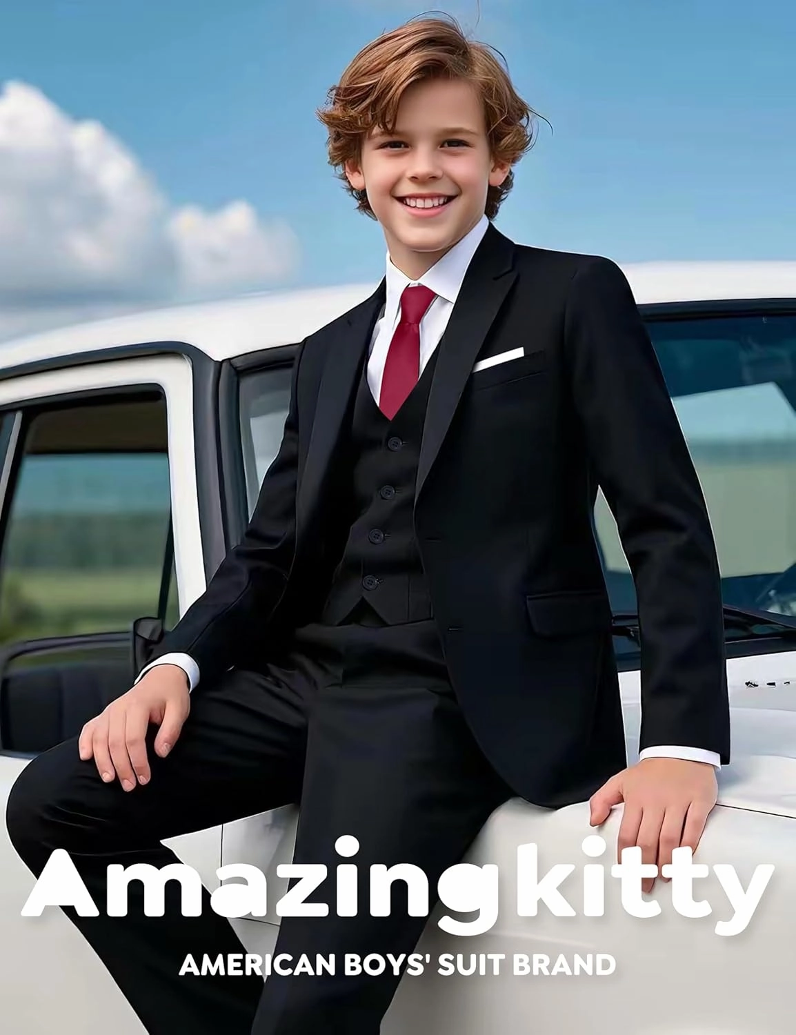Boys' Formal Dresswear Suits Set, with Suspenders, Adjustable Waist