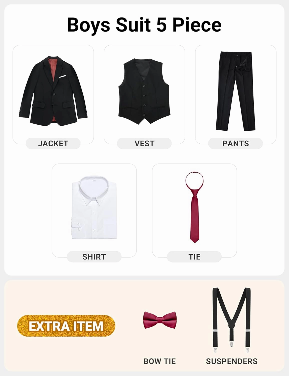 Boys' Formal Dresswear Suits Set, with Suspenders, Adjustable Waist