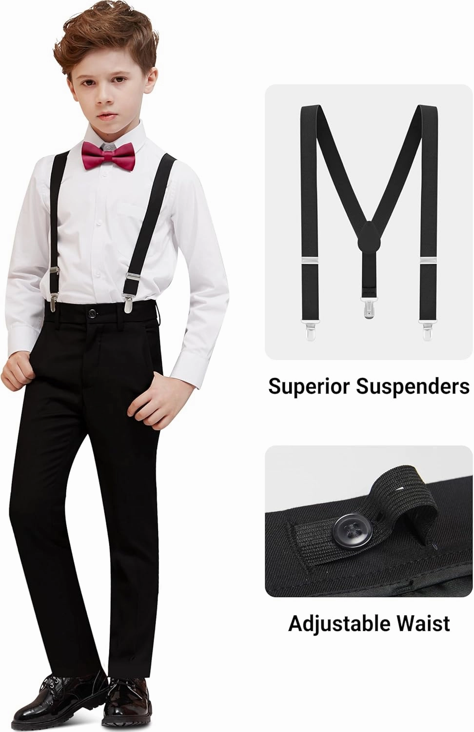 Boys' Formal Dresswear Suits Set, with Suspenders, Adjustable Waist