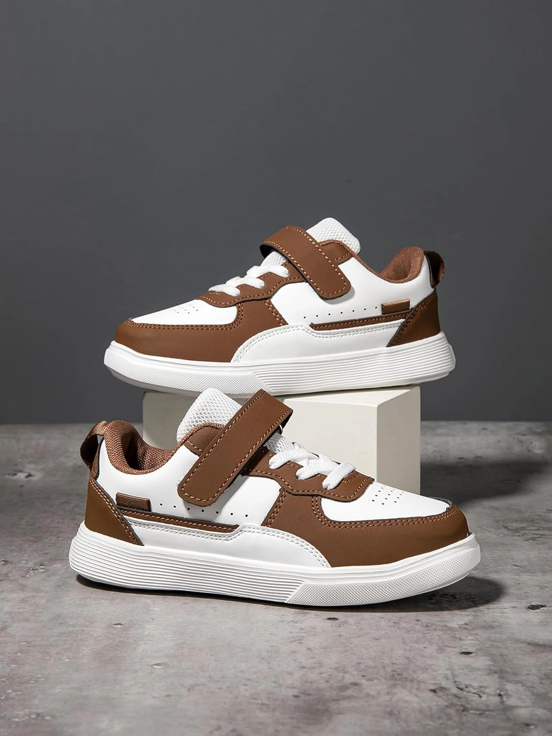 Boys and Girls Board Shoes Adjustable Hook and Loop Classic Low Top Kids Sneakers
