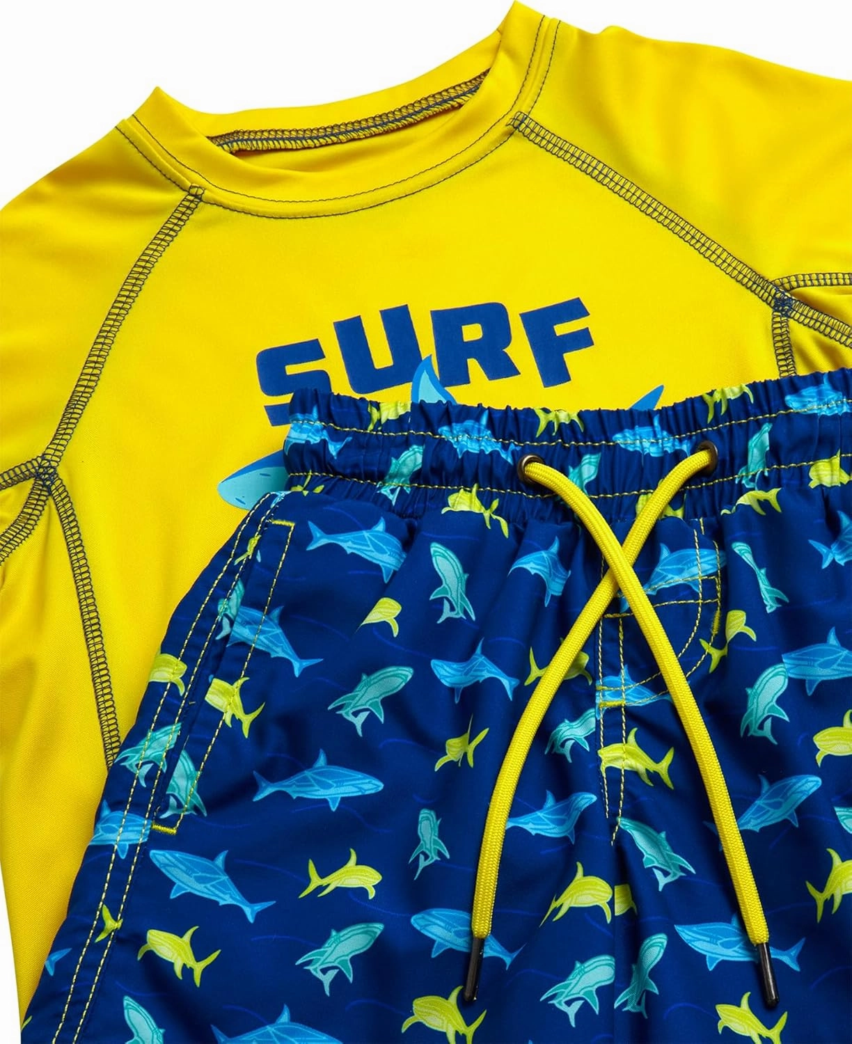 Boys Rash Guard Swimsuit Set - UPF 30  Kids Short Sleeve Bathing Suit Swimwear Sets (Sizes: 5-14)
