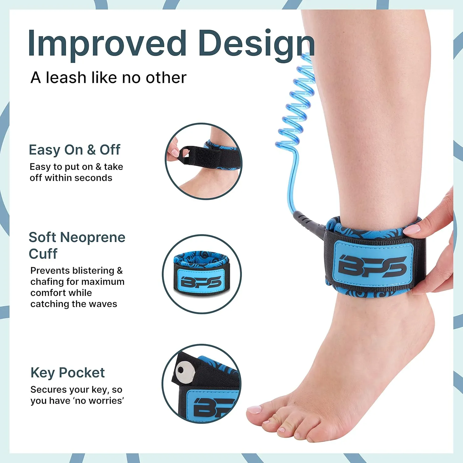 BPS ‘Storm’ Premium 7.2mm Coil SUP Leash Paddleboard Ankle Leash Quick Release Tab, with Waterproof Waist Bag Longboard Surfboard Stand-up Paddleboard Accessories