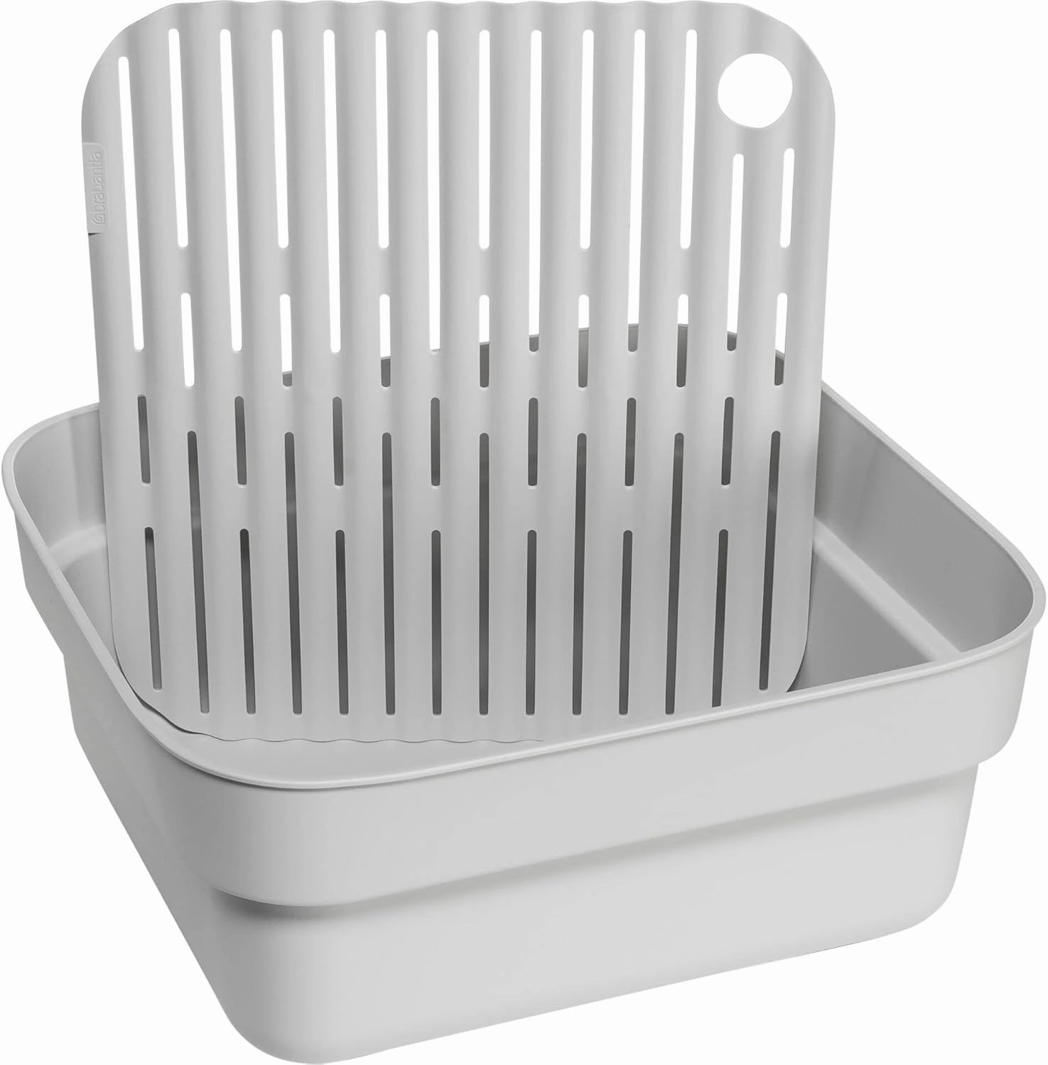 Brabantia Washing Up Dish Tub Bowl with Removable Draining Tray (Light Gray) Ideal for Rectangular/Square Kitchen Sinks (14.72 x 13.54 x 6.34)