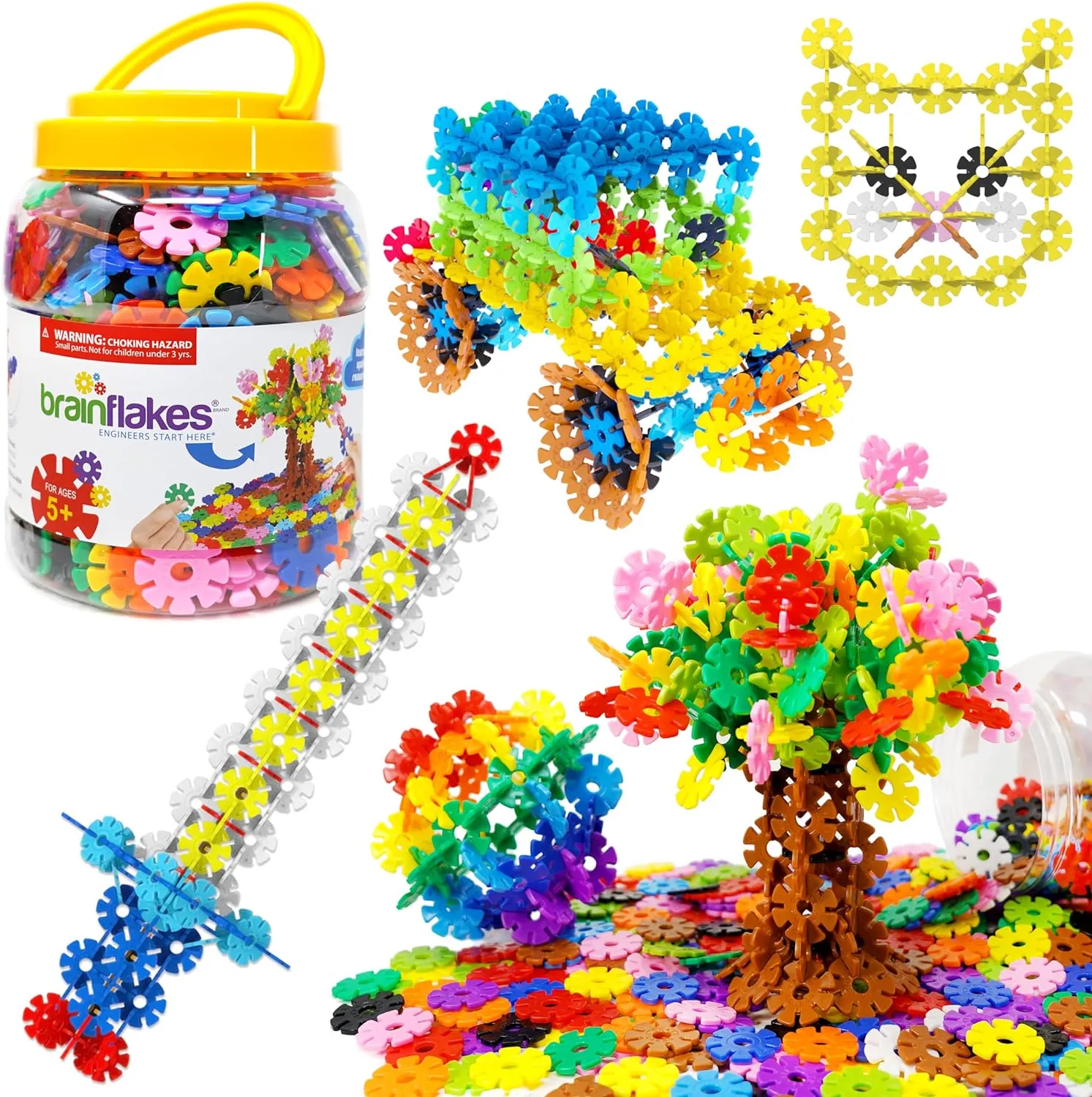 Brain Flakes 500 Piece Set, Ages 3 , Interlocking Plastic Disc Toy for Creative Building, Educational STEM Learning, Construction Block Play for Kids, Teens, Adults, Boys, and Girls