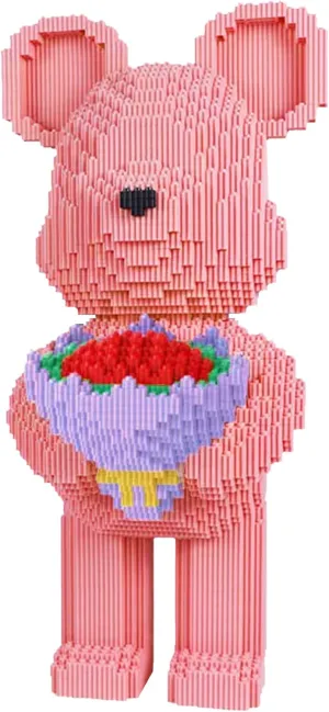 Bridal Bouquet Bear Building Block Set Violence Building Blocks, Pink Bear Micro Blocks(3827PCS) Gifts for Adults and Children