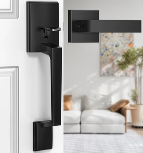 Brightify Front Door Handle, Modern Exterior Door Handle with Passage Lever, Front Entry Door Handle No Lock, Reversible for Left & Right Hand Door, Lower Half Grip - Matte Black