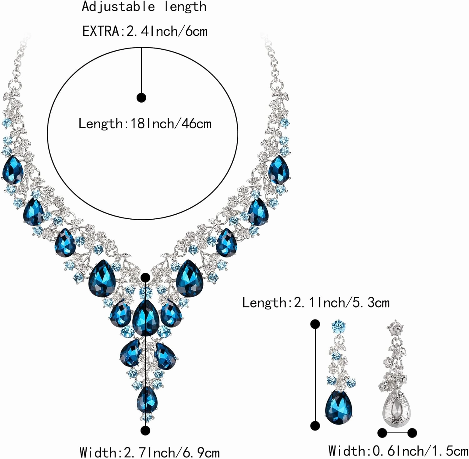 BriLove Women's Wedding Bridal Austrian Crystal Teardrop Flower Cluster Statement Necklace Dangle Earrings Jewelry Set for Party Prom