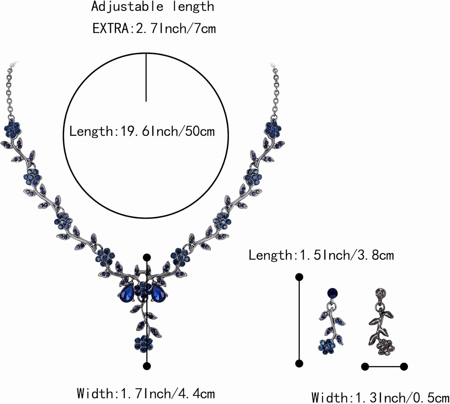 BriLove Women's Wedding Jewelry Leaf Cluster Flower Crystal Dangle Earrings Pendant Necklace Set for Bridal