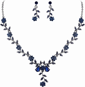 BriLove Women's Wedding Jewelry Leaf Cluster Flower Crystal Dangle Earrings Pendant Necklace Set for Bridal