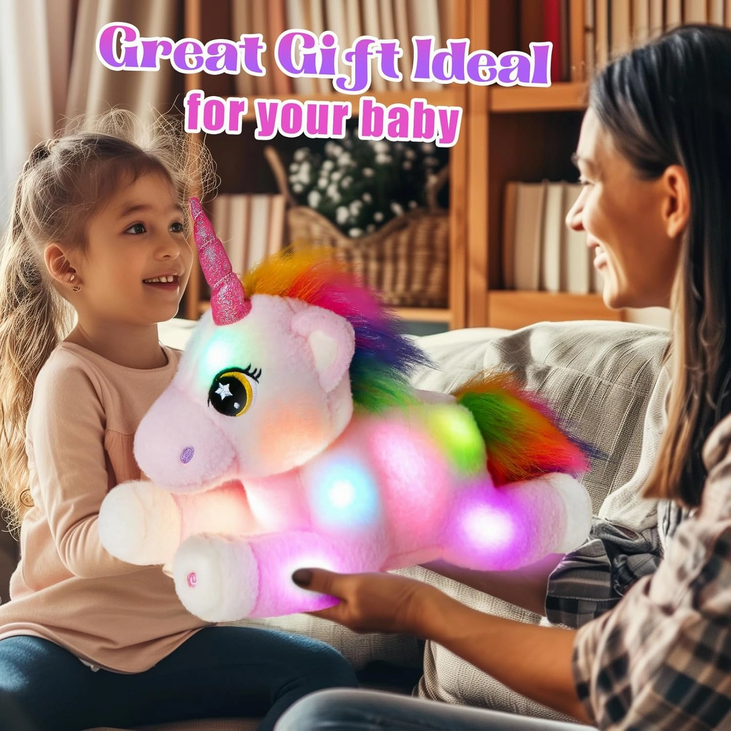 BSTAOFY Big Light up Pink Unicorn Stuffed Animal LED Unicorn Soft Plush Toy Birthday Valentines Christmas for Kids Girls 16.5‘’