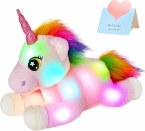 BSTAOFY Big Light up Pink Unicorn Stuffed Animal LED Unicorn Soft Plush Toy Birthday Valentines Christmas for Kids Girls 16.5‘’