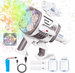 Bubble Machine Gun for Kids - No Dip Bazooka Bubble Gun with Colorful Lights, 20-Hole Rechargeable Electric Bubble Blaster Shooter, Outdoor Summer Toys Gifts for Boys Girls, Party Favors, Brown
