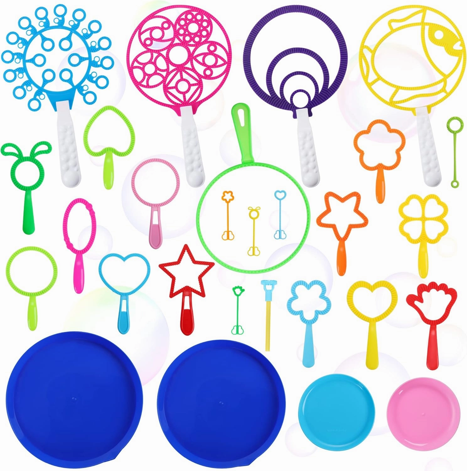 Bubble Wands Set for Kids with Tray, 28 PCS Big Bubble Maker Wand Toys Bulk for Kids Summer Outdoor Activity Games Birthday Gifts Party Favors