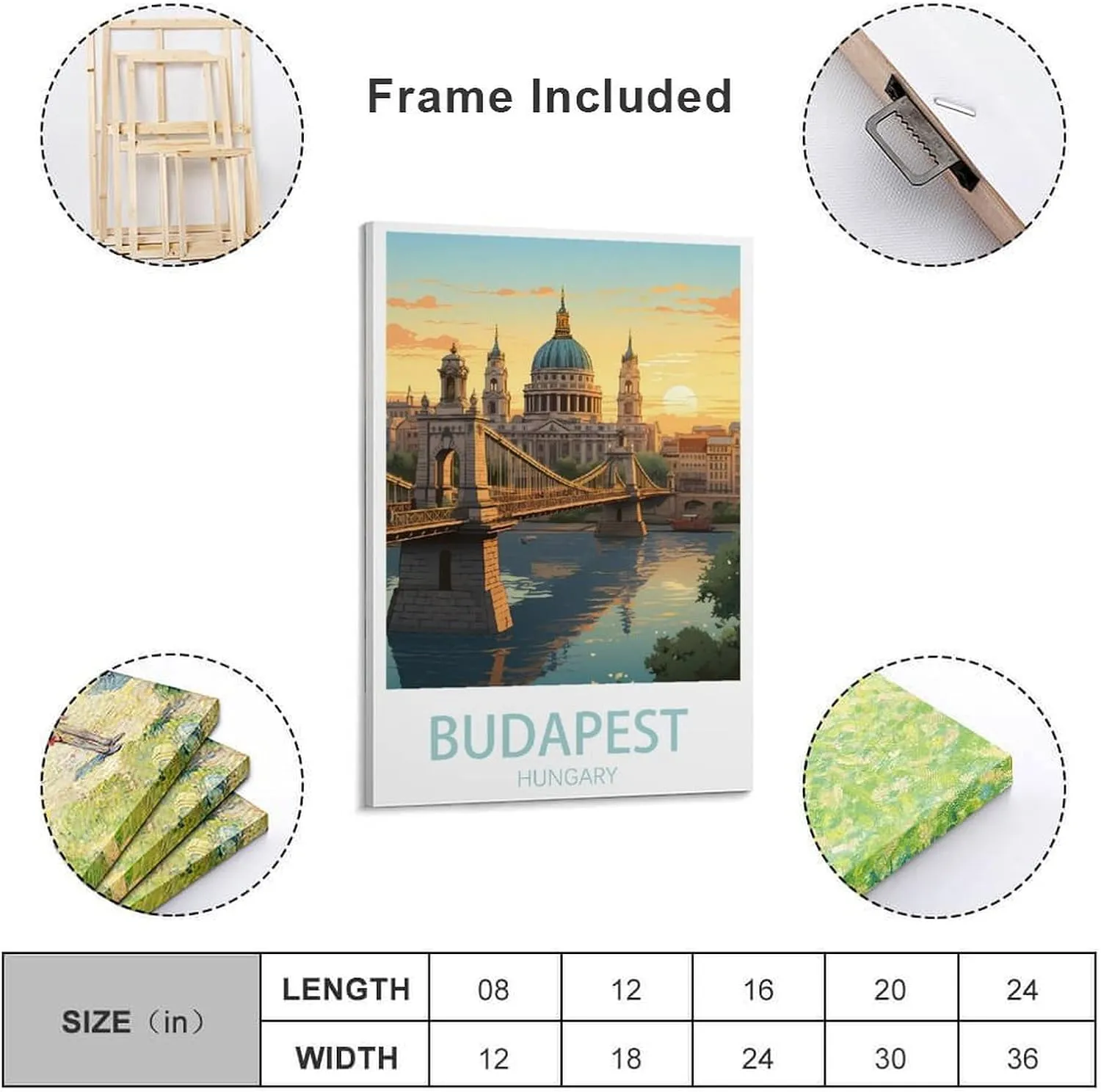 Budapest Hungary Travel Poster Print Canvas Wall Art for Bedroom Living Room HD Print Posters 08x12inch(20x30cm)