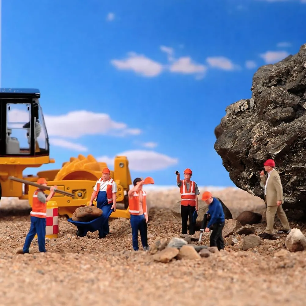 Building Site Craftsmen Figurines 6 Persons Team Set, Realistic Construction Worker Miniatures Figurine for Model Enthusiasts Dioramas (1/64 Painted A)