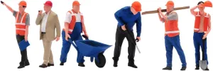 Building Site Craftsmen Figurines 6 Persons Team Set, Realistic Construction Worker Miniatures Figurine for Model Enthusiasts Dioramas (1/64 Painted A)