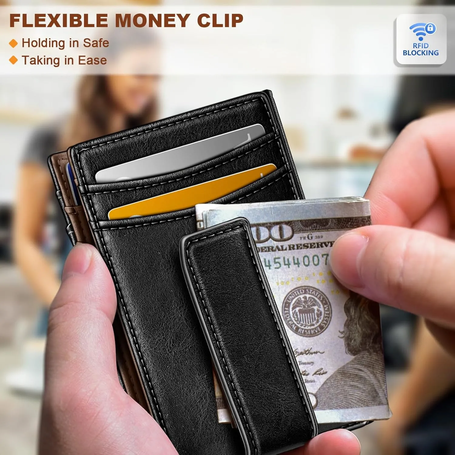 BULLIANT Magnetic Closure Slim Wallet-Genuine Leather Front Pocket Wallet for Men,RFID Blocking,Holds 12 Cards and Money Clip