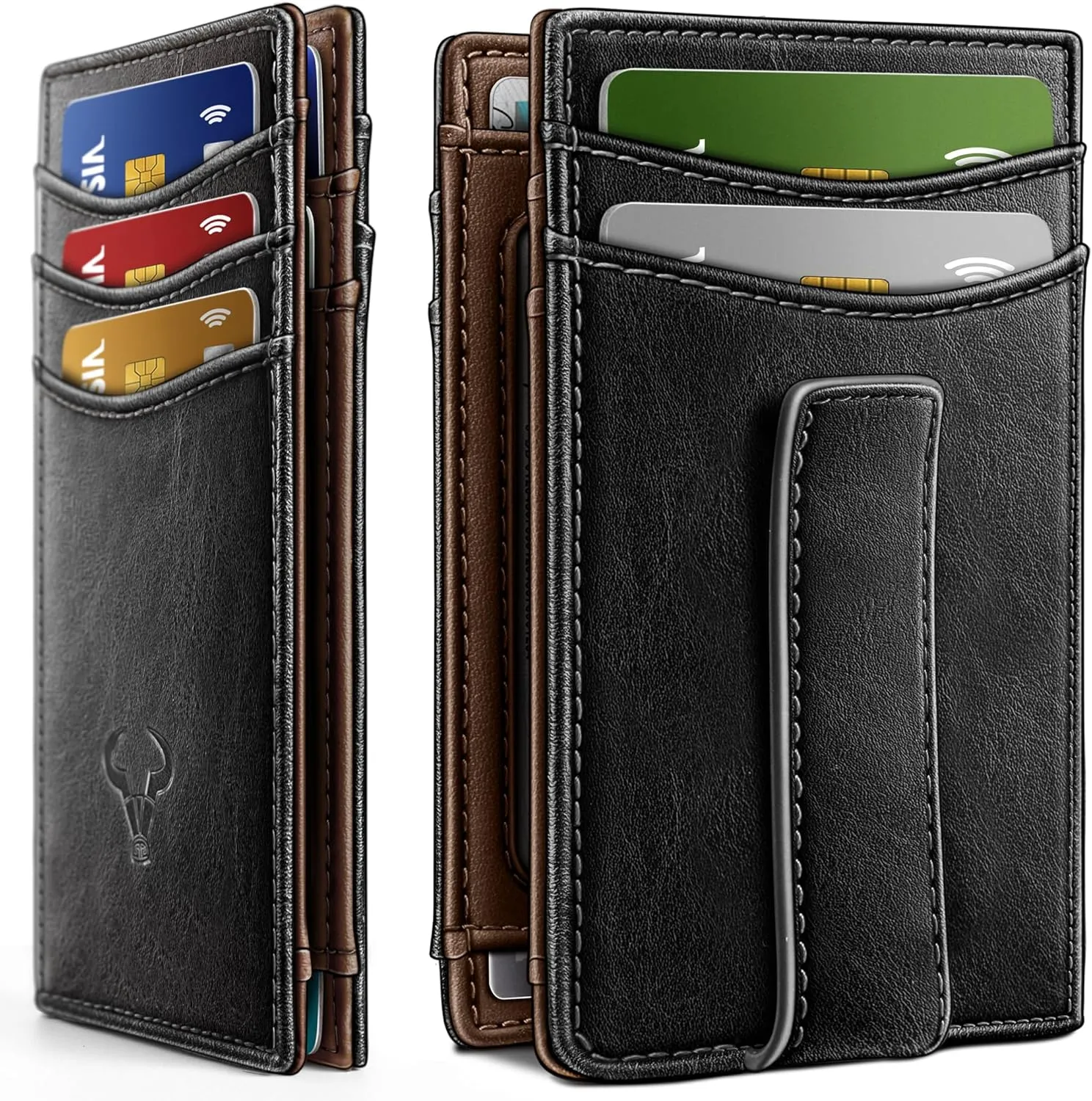 BULLIANT Magnetic Closure Slim Wallet-Genuine Leather Front Pocket Wallet for Men,RFID Blocking,Holds 12 Cards and Money Clip