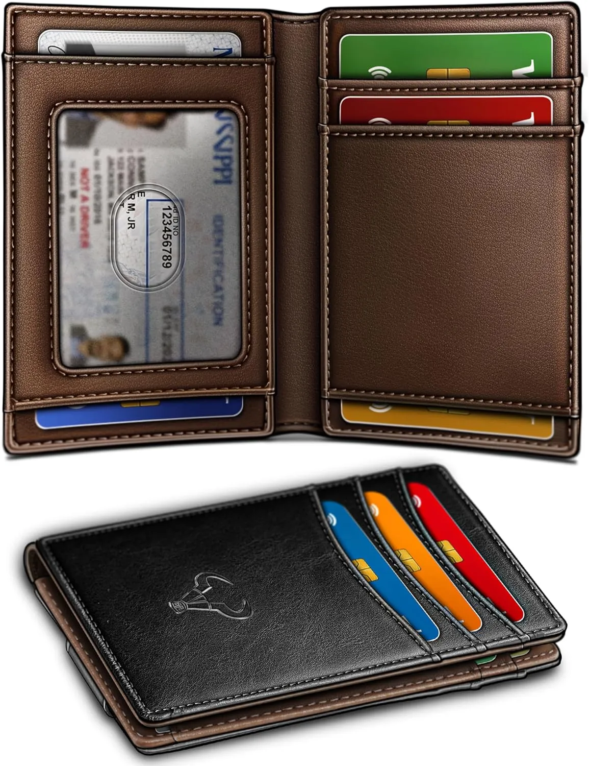 BULLIANT Magnetic Closure Slim Wallet-Genuine Leather Front Pocket Wallet for Men,RFID Blocking,Holds 12 Cards and Money Clip