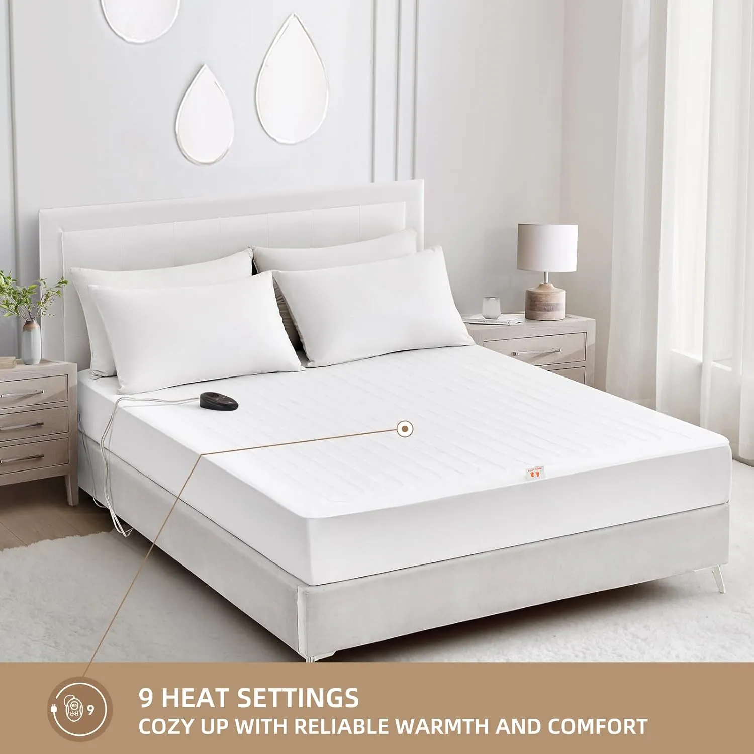 Bwarm Electric Heated Mattress Pad Twin XL Size, 39" x 80", Bed Warmer, 9 Heat Settings, 1-12 Hours Auto Off, Deep Pocket, Fast Heating, Machine Washable, Soft and Cozy