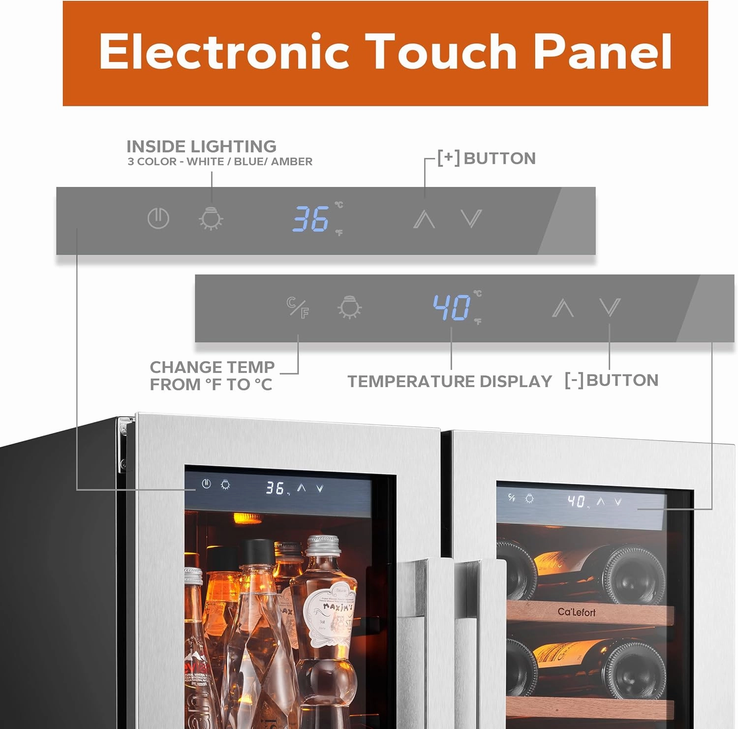 Ca'Lefort 24 Inch Wine and Beverage Refrigerator, 60 Can and 20 Bottle Wine Cooler 36-72°F, 3 LED Dual Zone Wine Fridges Glass Door, Built-in or Freestanding for Home/Kitchen (4.10 cu.ft)