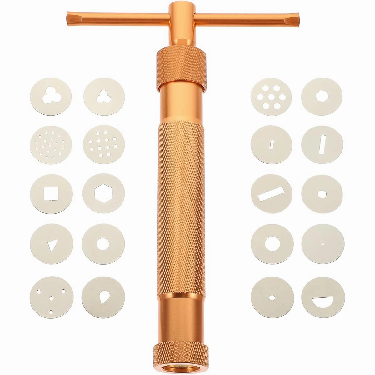 Cabilock Clay Extruder Clay Alloy Rotary Mold Tool Kit Squishy Polymer Clay DIY Geometry Noodle Cake Fondant Decorating Tool Set (Rose Gold)