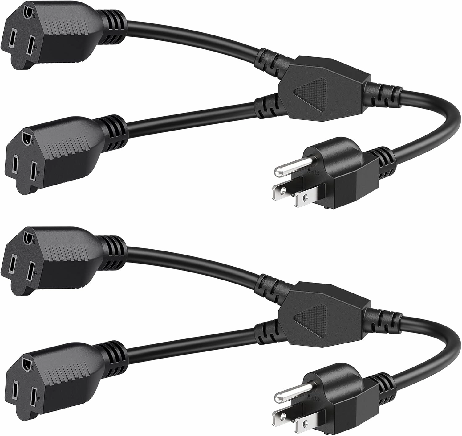 Cable Matters 2-Pack 2 Outlet Power Splitter Cord - 1.2ft, NEMA 5-15P to NEMA 5-15R Y Power Cord Splitter, 16 AWG Outlet Saver, 1.2 Feet