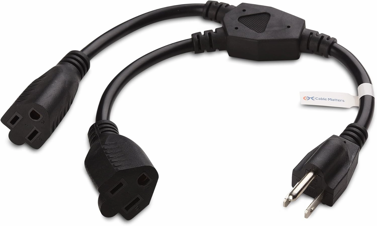 Cable Matters 2-Pack 2 Outlet Power Splitter Cord - 1.2ft, NEMA 5-15P to NEMA 5-15R Y Power Cord Splitter, 16 AWG Outlet Saver, 1.2 Feet