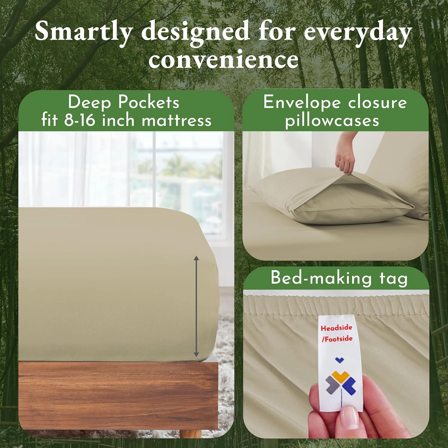 California Design Den Queen Size Rayon from Bamboo Sheets Set, Cooling Rayon Sheets, Luxury Queen Size Sheet Set with Fitted Deep Pockets, Beige Queen Sheet Set - Beige